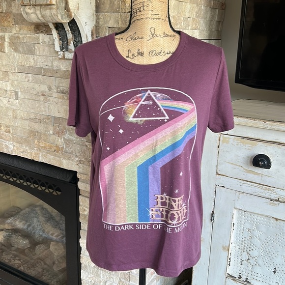 Pink Floyd Tops - Pink Floyd Dark Side of the Moon maroon crew neck concert graphic t-shirt